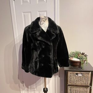 ✈️Vintage Faux Fur Double Breast Button crop blazer Wedding Prom Formal Evening